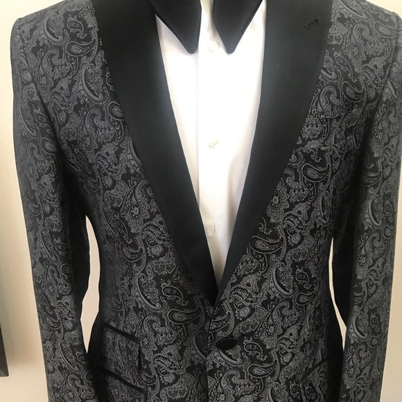 Grey jacquard luxury cashmere and silk tuxedo with matching pant. Made in Italy - Picture 2 of 7